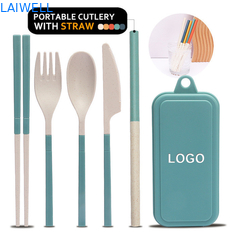 Portable 5-PC Green Wheat Straw Fibre Cutlery Set Versatile Biodegradable Diningware Accessories Sustainable And Suitable For Hot And Cold Meals