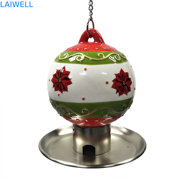 めっきされた押す鉄の食糧版が付いている屋外の陶磁器のクリスマスの球の金属の鳥の送り装置