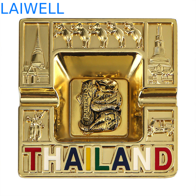 Stylish Portable 100*100MM Gold Color Plated Metal Ashtray Made From Recycled Materials