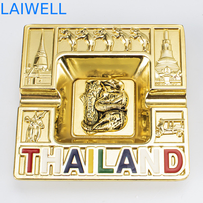 Stylish Portable 100*100MM Gold Color Plated Metal Ashtray Made From Recycled Materials