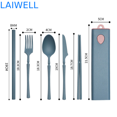 Green Sustainable Wheat Straw Fiber 5-PC Pull Out Cutlery Set Reusable Eco Tableware Accessories Elegant Design For Multiple Uses